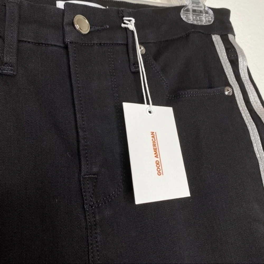 Good American Good Legs Athletic Stripe Black Skinny Jeans NWT